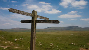 junction of paths at Sulber - Pen-y-ghent in background