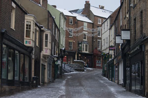 Durham city, looking up Elvet Bridge towards Saddler Street