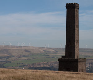 Holcombe Tower - Peel monument, with Scout Moor Wind Farm in backgraound