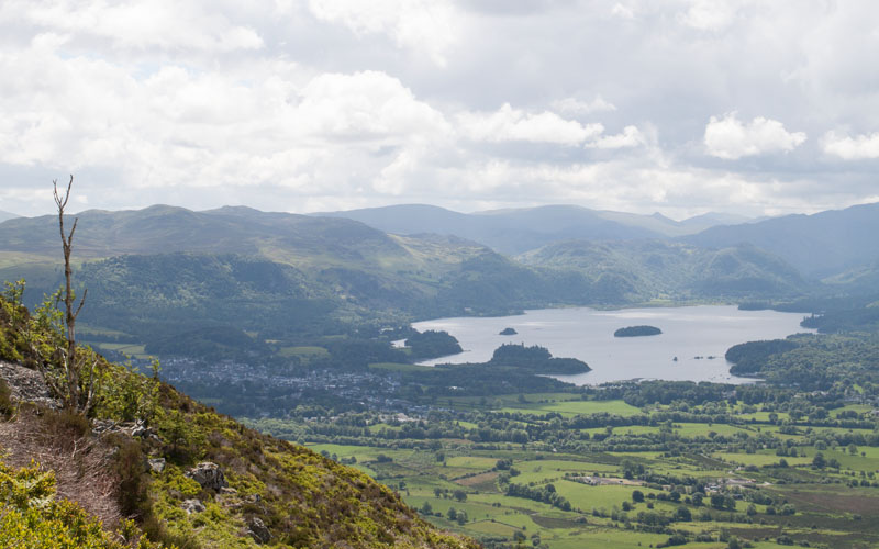 view over Derwentwater whilst ascending Carl Side